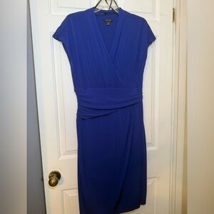 Ivy & Blu Cobalt Blue Ruched Waist Dress Sz 14 Cap Sleeves Y2K